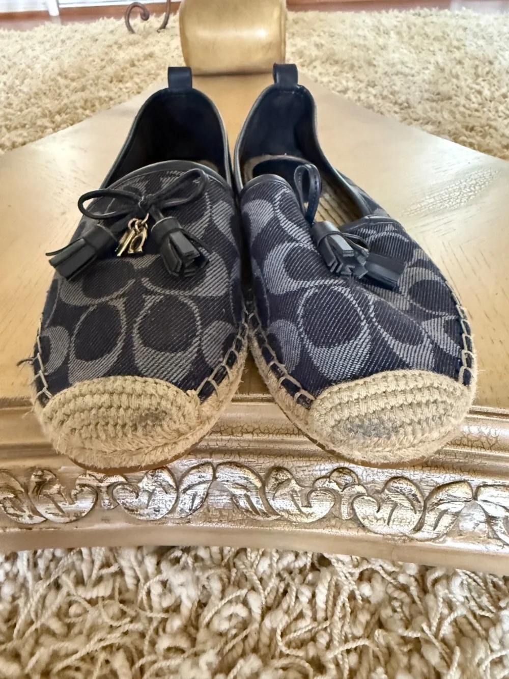 Coach Carson Womens Espadrille Flats Blue Denim Signature C Shoe Charm Size 6B